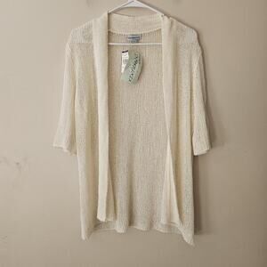 Knitmani Women's Open Front Knit Sweater Cardigan Cream White Large Nwt